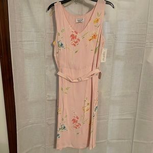 Pink flowered sleeveless a neck dress size 14